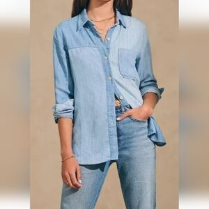 Faherty Brand Women's Tried and True Patchwork denim chambray shirt - Medium